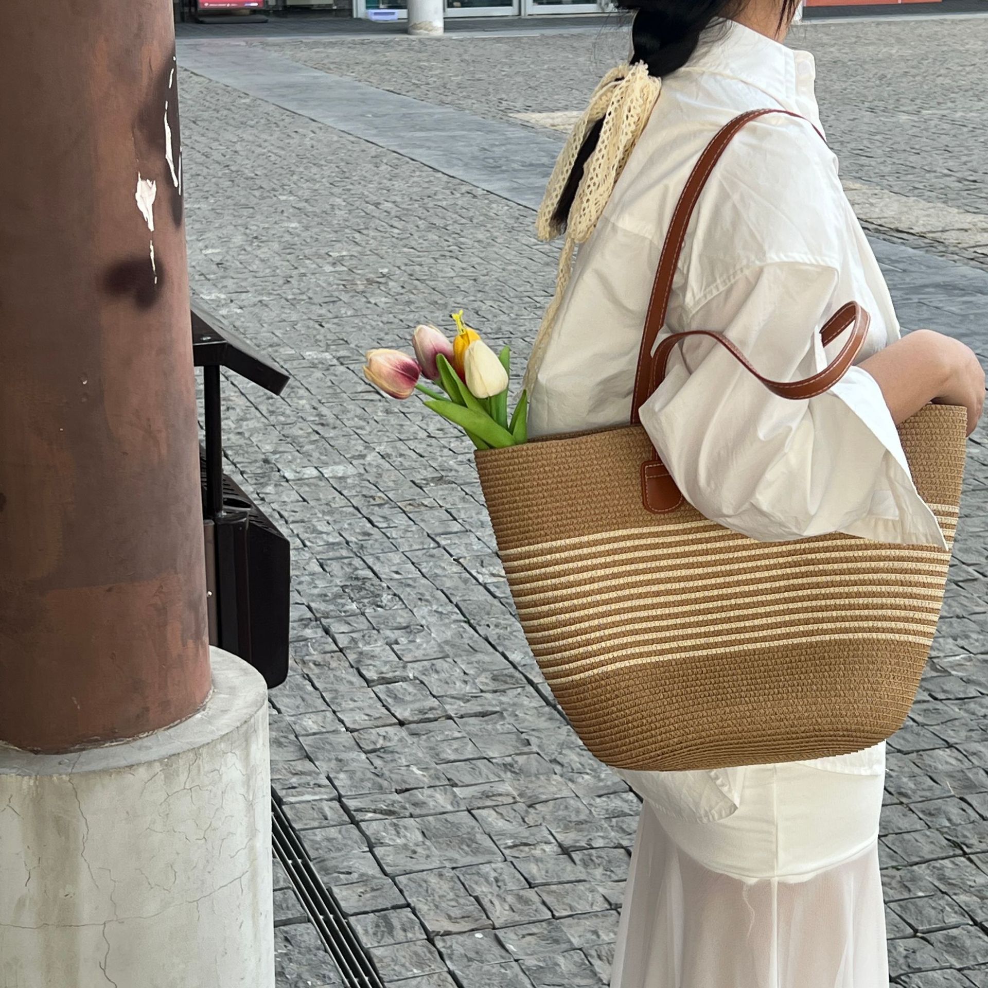 2025新款海边编织包包沙滩镂空拉菲草编包单肩度假风大容量女款