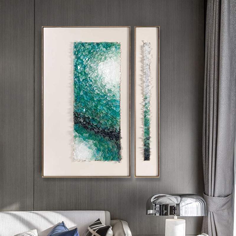 客厅装饰画简约现代抽象手工拼贴海玻璃实物画立体挂画玄关画图片