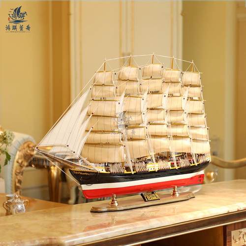 精致普鲁士号100cm帆船模型摆件家居装饰实木工艺船一帆风顺