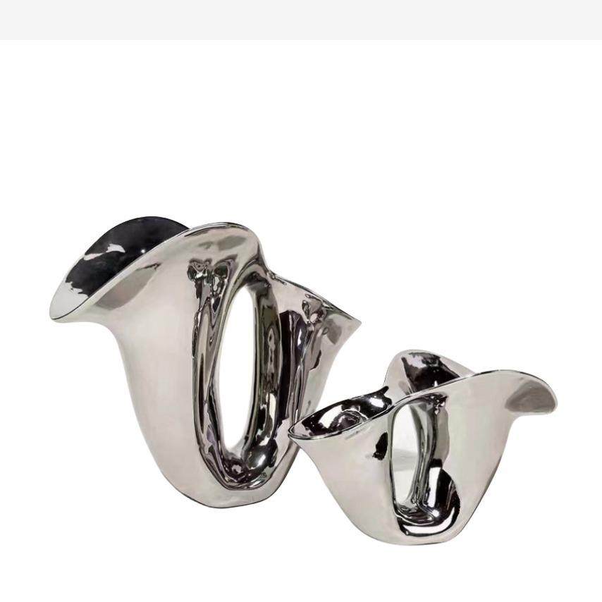 现代简约创意喇叭口银色花器花瓶摆件样板房售楼处桌面软装饰品,纺织面料/辅料/配套,纺织机械配件,淘宝优惠券,粉丝福利购,淘宝优惠卷