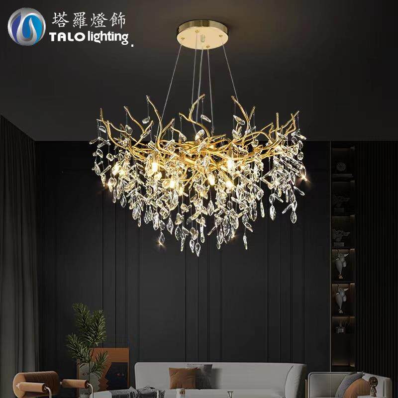 奢华水晶灯简约大气法式豪华复式楼金色枝型轻奢客厅卧室水晶吊灯