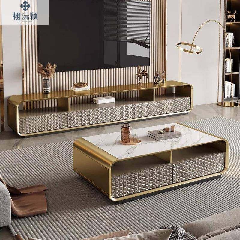 现代简约意式轻奢电视柜茶几组合客厅电视柜别墅岩板实木高档家具,收纳整理,烫衣板及配件,淘宝优惠券,粉丝福利购,淘宝优惠卷
