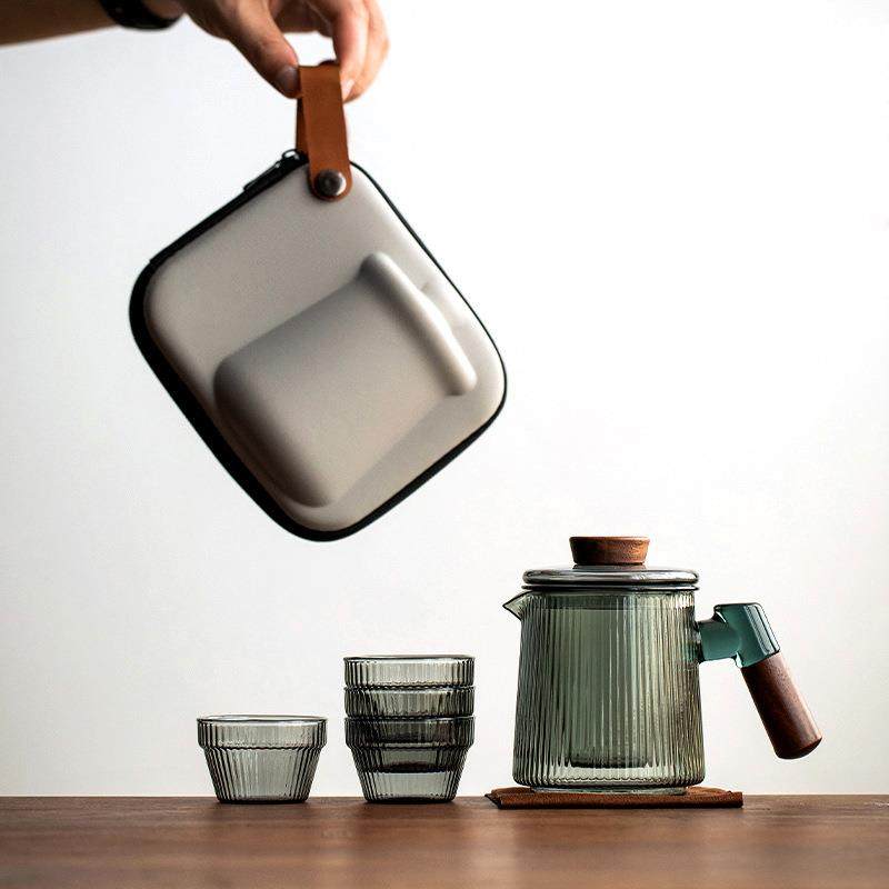 旅行户外玻璃茶具套装便携包式功夫泡茶壶快客杯一壶二四杯泡茶具