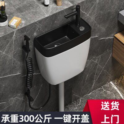 全陶瓷带洗手盆蹲便器冲水箱 厕所卫生间蹲坑水箱 家用节能马桶
