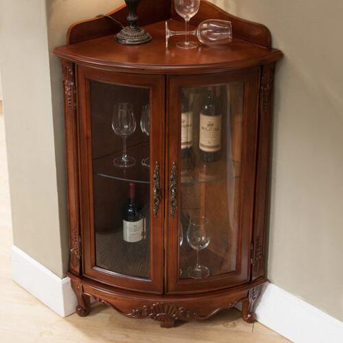 美式实木角柜墙角柜浅胡桃客厅沙发转角酒柜50三角柜透明储物柜