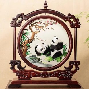 夏淮手工苏绣摆件双面刺绣工艺品新中式桌面公室装饰台屏中国风