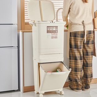 厨房垃圾桶家用带盖大号双层款 干湿分离颜值 可移动大容量日式