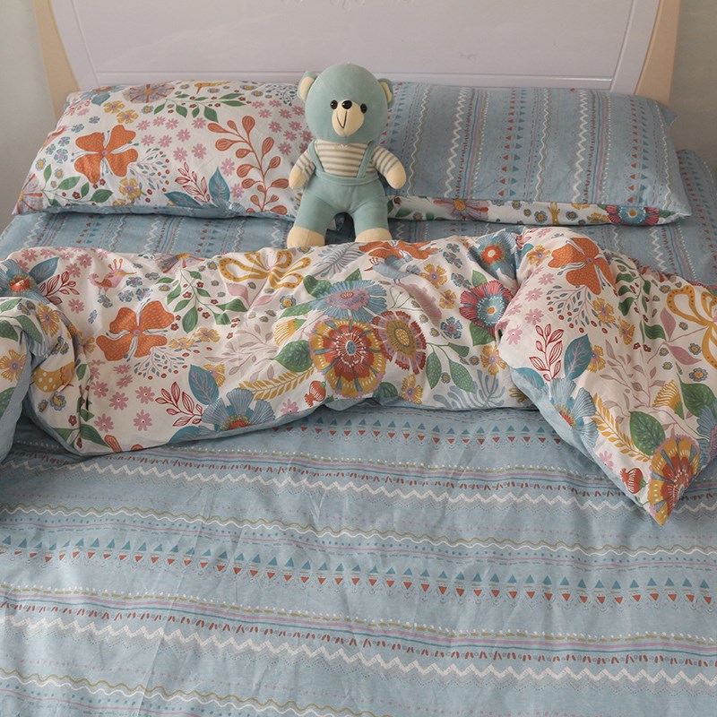 3DWFins小花四件套少女心宿舍三K件床上四季款田园床单被