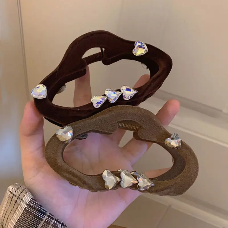 美拉德棕色系法式丝绒云朵抓夹后脑勺盘发夹秋冬爱心发夹