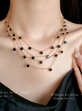 欧美锆石圆形多层项链高级感轻奢几何锁骨链复古个性时尚项饰