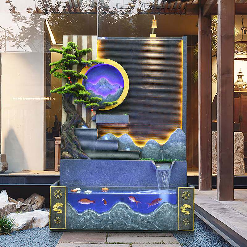 大型鱼池假山流水喷泉摆件花园庭院别墅酒店室外高山瀑布景观造景