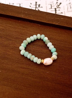 新中式人造碎银形串珠弹力戒指小众简约食指戒小清新新款手饰