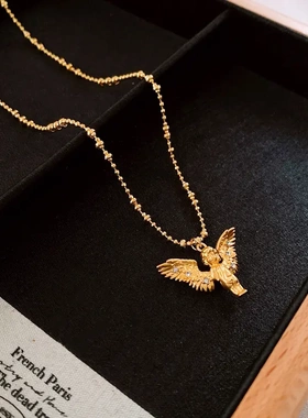 欧美镶钻爱神丘比特项链复古独特设计锁骨链小众简约设计感项饰女