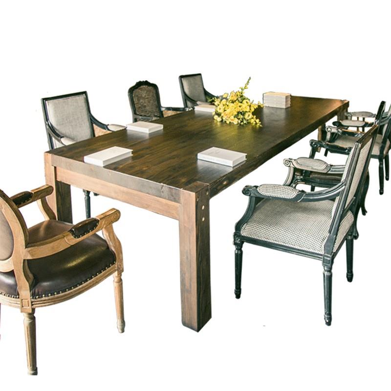 美式全实木覆古餐桌长方形吃饭桌子咖啡桌饭桌原木办公会议桌木桌