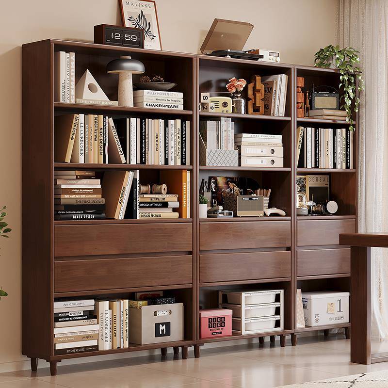 实木多功能书架简约置物架落地客厅组合收纳柜现代轻奢家用书柜