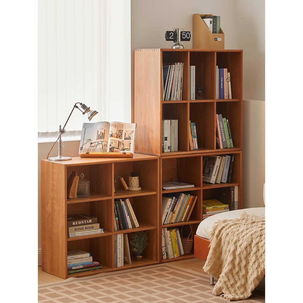 邮差来敲门实木格子柜组合落地矮书柜储物覆古樱桃木展示柜书架