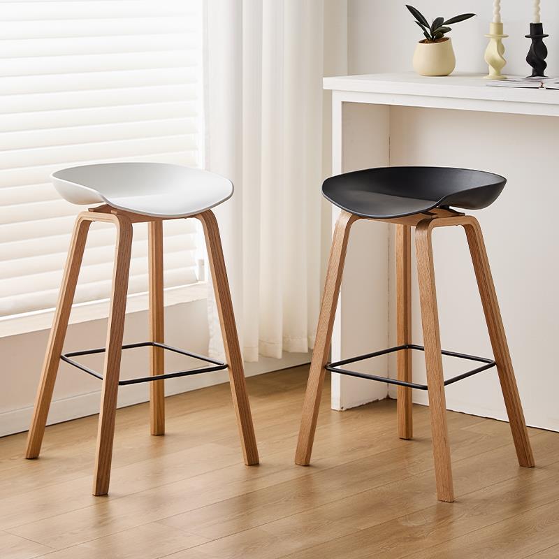 北欧简约家用实木吧台椅休闲塑料高脚凳创意高脚椅子前台椅酒吧椅