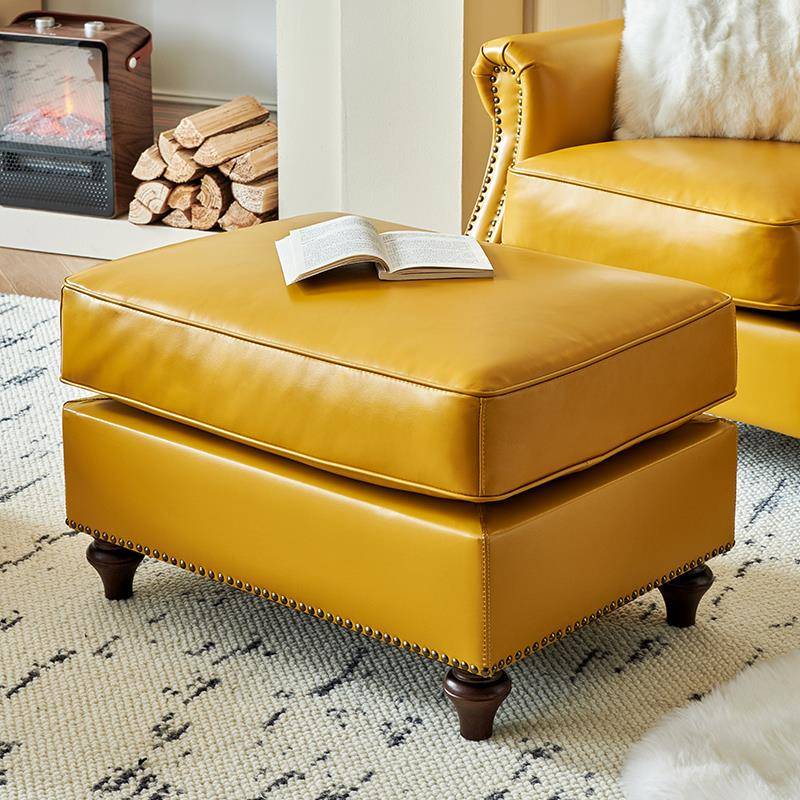 美式乡村真皮沙发脚踏全实木头层牛皮休闲 椅组合覆古家俱50*70cm