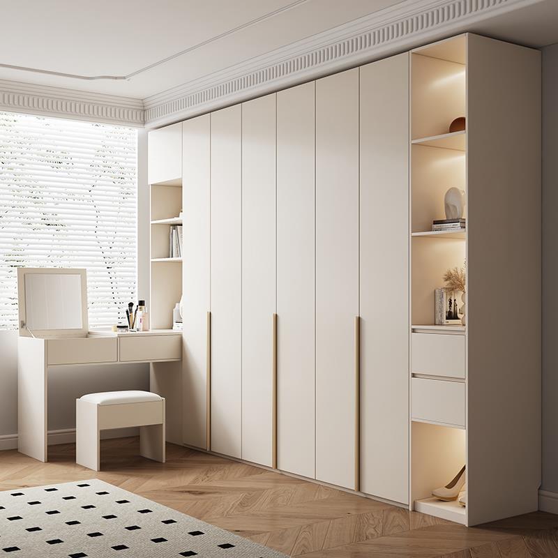 一门到顶60cm深度大衣柜奶油风平开门家用卧室小户型四五六门柜子