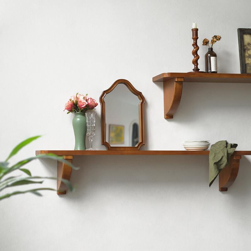 闻森家居美式墙上置物架实木客厅一字板覆古壁挂厨房墙面装饰杯架