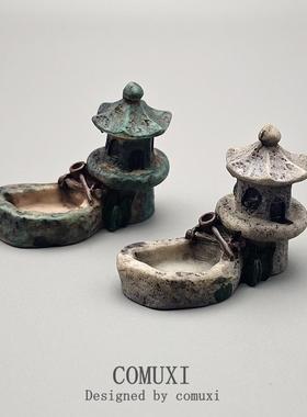 微景观摆件 小号水池塔楼建筑模型 树脂材料 桌面家居饰品 工艺品