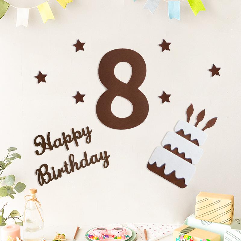 网红无纺布毛毡数字派对生日场景布置周岁生日快乐字母背景墙装饰