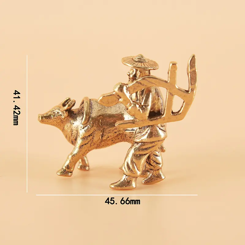 创意复古老人耕牛勤劳致富黄铜实心精美装饰茶宠居家桌面工艺摆件