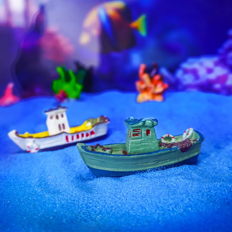新品水族馆装饰 树脂小船鱼缸造景摆件渔船沙盘微景观 爆款小模型