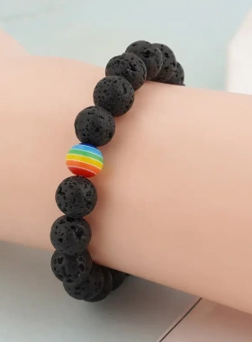 2023新款欧美速卖通情侣手链七彩珠石手串男士饰品