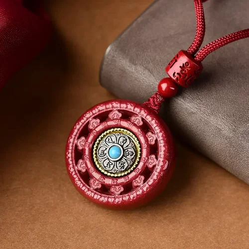 朱砂吊坠六字真言女转轮项链男本命年情侣低含量挂件108颗珠链坠