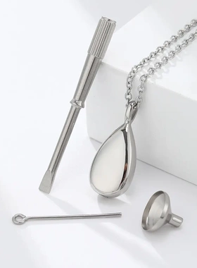 水滴光面项链不锈钢瓶吊坠几何刻字密封螺纹可打开钛钢款