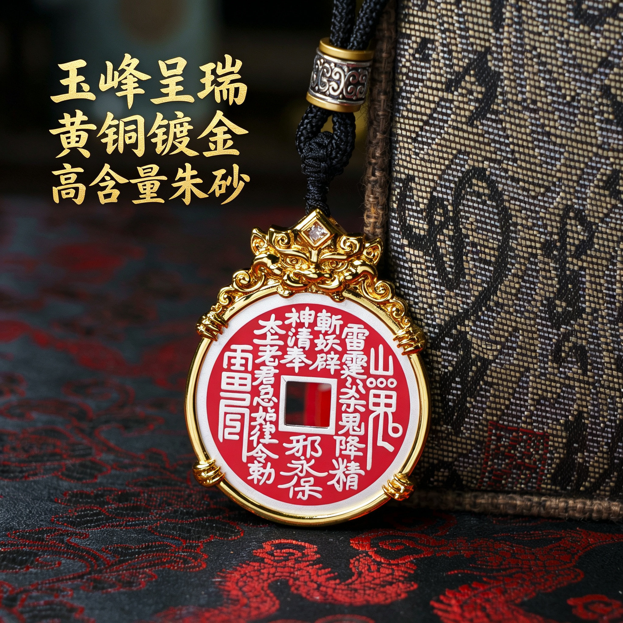 旗舰店【玉峰呈瑞】2026饕餮山鬼花钱吊坠镀金纯铜朱砂真品项链