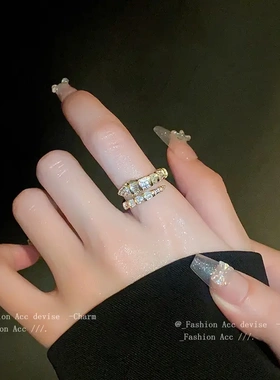 蛇形锆石开口戒指欧美时尚个性轻奢食指戒小众气质设计感手饰