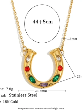 欧美气质小众设计感创意马蹄项坠不锈钢镀18k金彩钻u形吊坠项链女