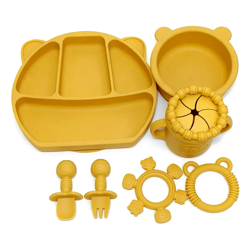 热销儿童辅食硅胶盘 婴儿喂养辅食碗带吸盘一体式防滑餐具