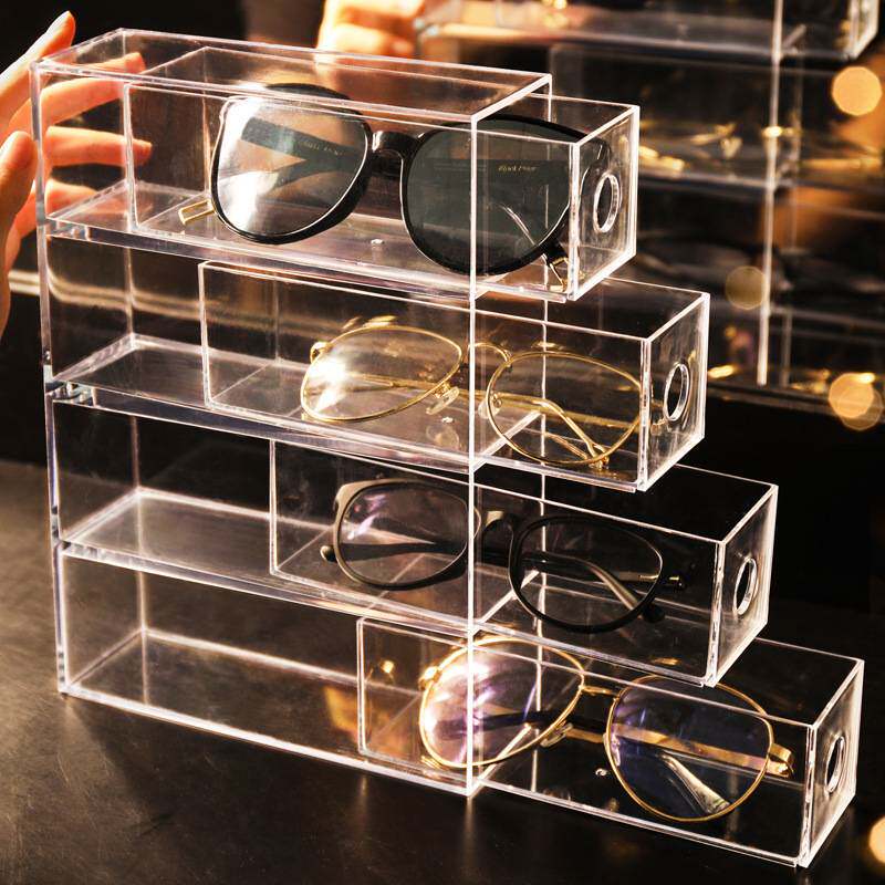 防尘抽屉式眼镜收纳盒透明多层太阳眼镜陈列架分格亚克力收纳盒