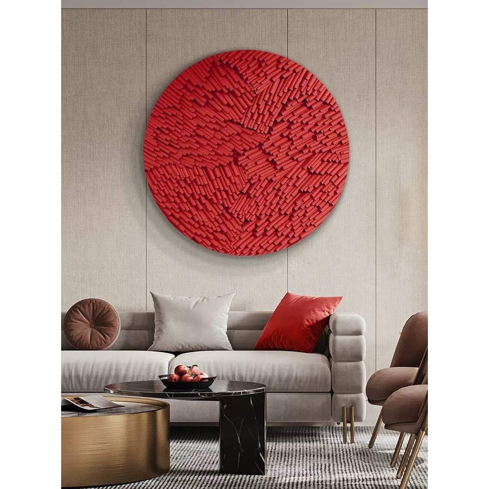 现代简约圆形木雕手绘北欧风立体装饰画客厅玄关走廊餐厅艺术挂画图片