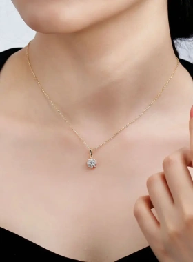 s925银镀14k金锆石小太阳项链精致华丽花形日韩小花朵项饰