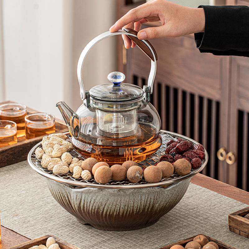 围炉煮茶玻璃煮茶壶莲花电陶炉套装家用耐高温提梁壶泡茶器茶具