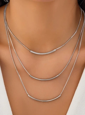 欧美简约素圈光面个性圆管项链百搭叠戴金属风蛇骨链nelae饰品