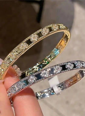 轻奢风花朵锆石开口手镯时级感气质手环2024年新款手饰女