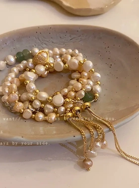 真金电镀法式复古淡水珍珠手链时尚气质潮流手环轻奢百搭手饰