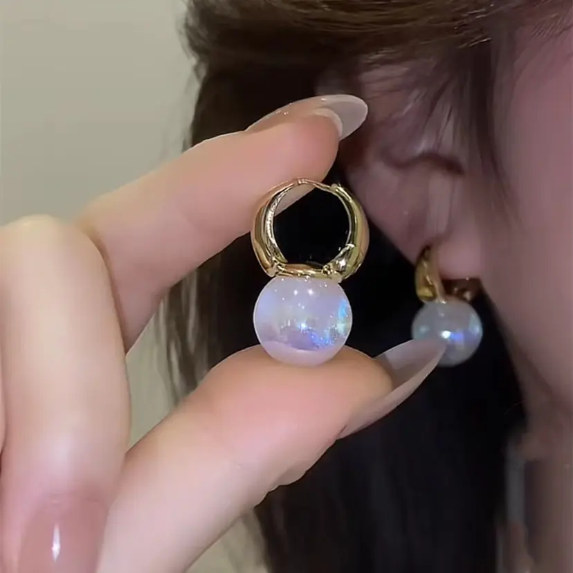 韩国焕彩珍珠耳圈耳扣法式高级感小众设计气质轻奢耳环