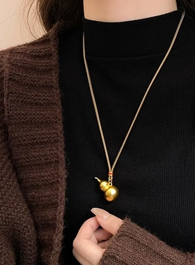 真金电镀滴油葫芦吊坠项链新中式国潮百搭锁骨链时尚新款项饰