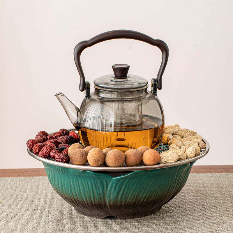 围炉煮茶玻璃煮茶壶莲花电陶炉套装家用耐高温提梁壶泡茶器茶具