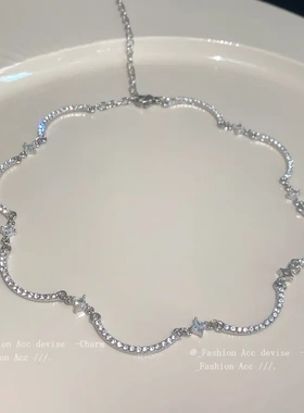 镶钻锆石弧线项链欧美时尚个性设计感锁骨链小众冷淡风项饰女