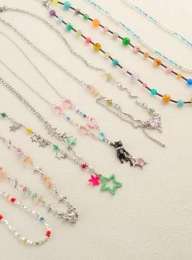 多巴胺彩色串珠星星项链女夏天ins甜酷辣妹设计感锁骨链颈链