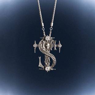 STK中世纪骷髅吊坠项链 美式复古银饰男士首饰吊坠与链条组合