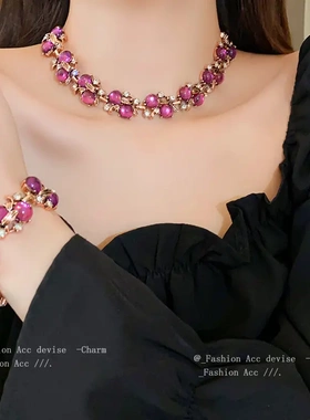 镶钻花朵树叶几何项链欧美夸张设计感锁骨链复古时尚气质饰品