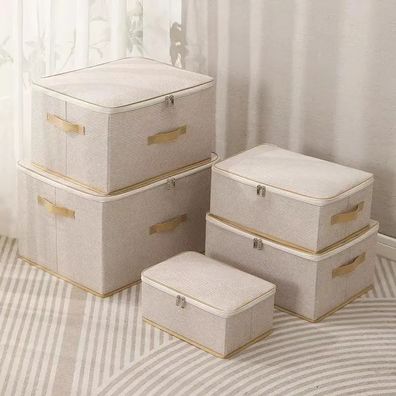 折叠大容量条纹收纳盒衣服被子整理箱拉链带盖防尘防潮衣柜收纳箱